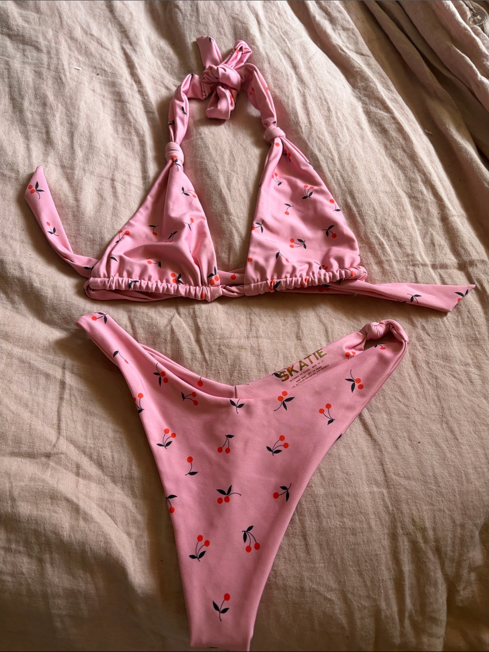 Skatie Pink Cherry Print Two-Piece Swim Set